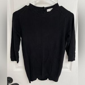 Zara Knit Black Crew Neck 3/4 Sleeve Pearl Button Detail Sweater Women’s Size M